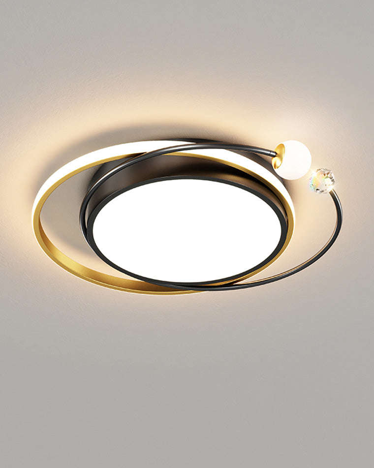 Plafonnier Rond Cristal et Métal Noir & Doré