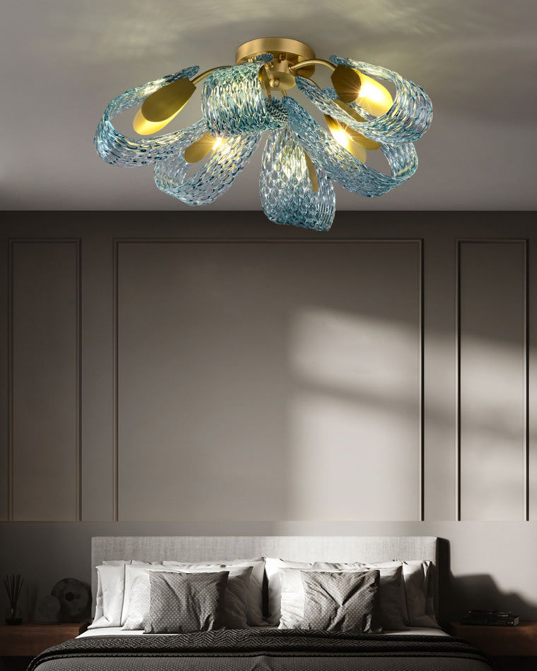 Peacock Glass Semi-Flush Mount Ceiling Light