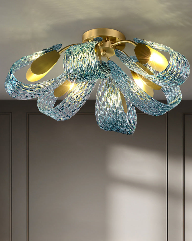 Peacock Glass Semi-Flush Mount Ceiling Light