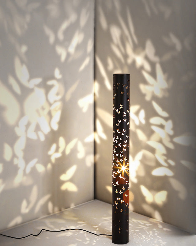 Cylindrical Floor Lamp with Butterfly Ambiance