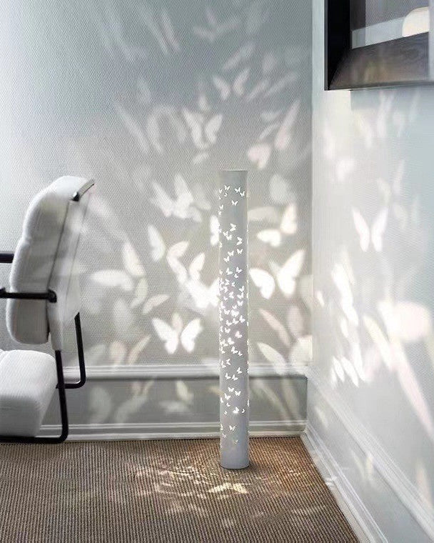 Cylindrical Floor Lamp with Butterfly Ambiance