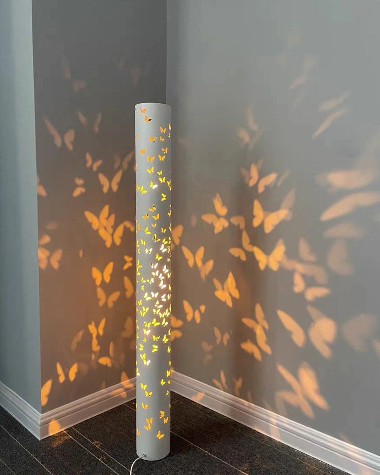 Cylindrical Floor Lamp with Butterfly Ambiance