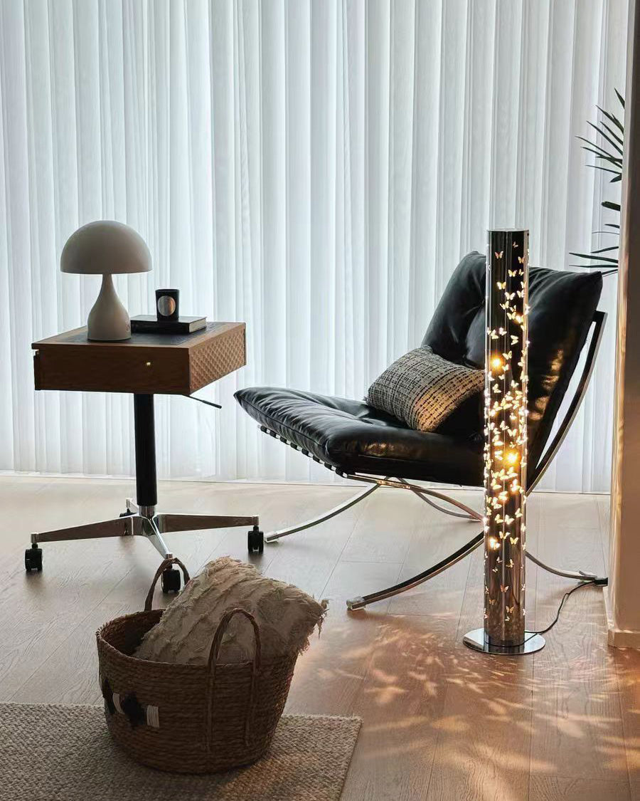 Cylindrical Floor Lamp with Butterfly Ambiance