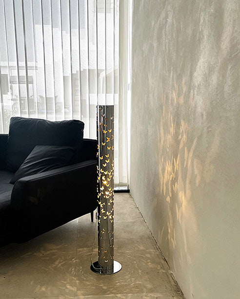 Cylindrical Floor Lamp with Butterfly Ambiance