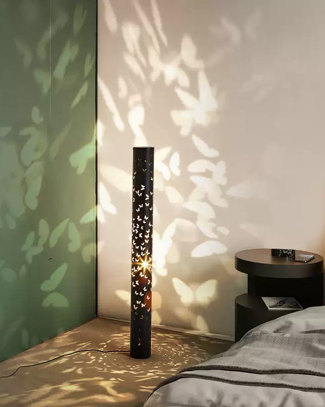 Cylindrical Floor Lamp with Butterfly Ambiance
