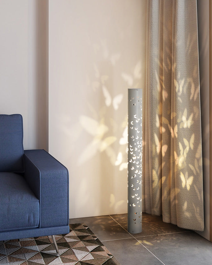 Cylindrical Floor Lamp with Butterfly Ambiance