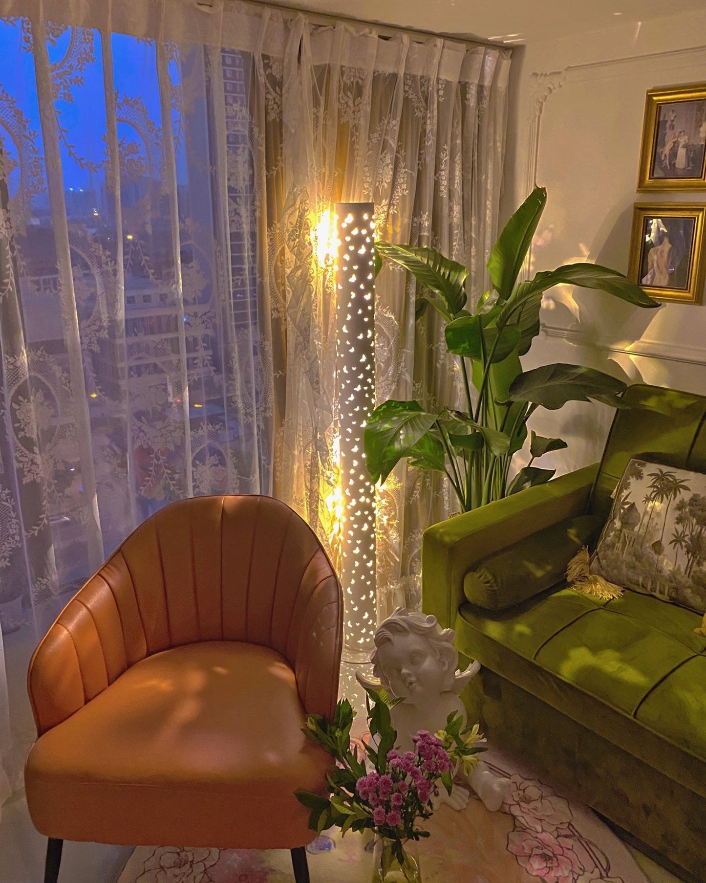 Cylindrical Floor Lamp with Butterfly Ambiance