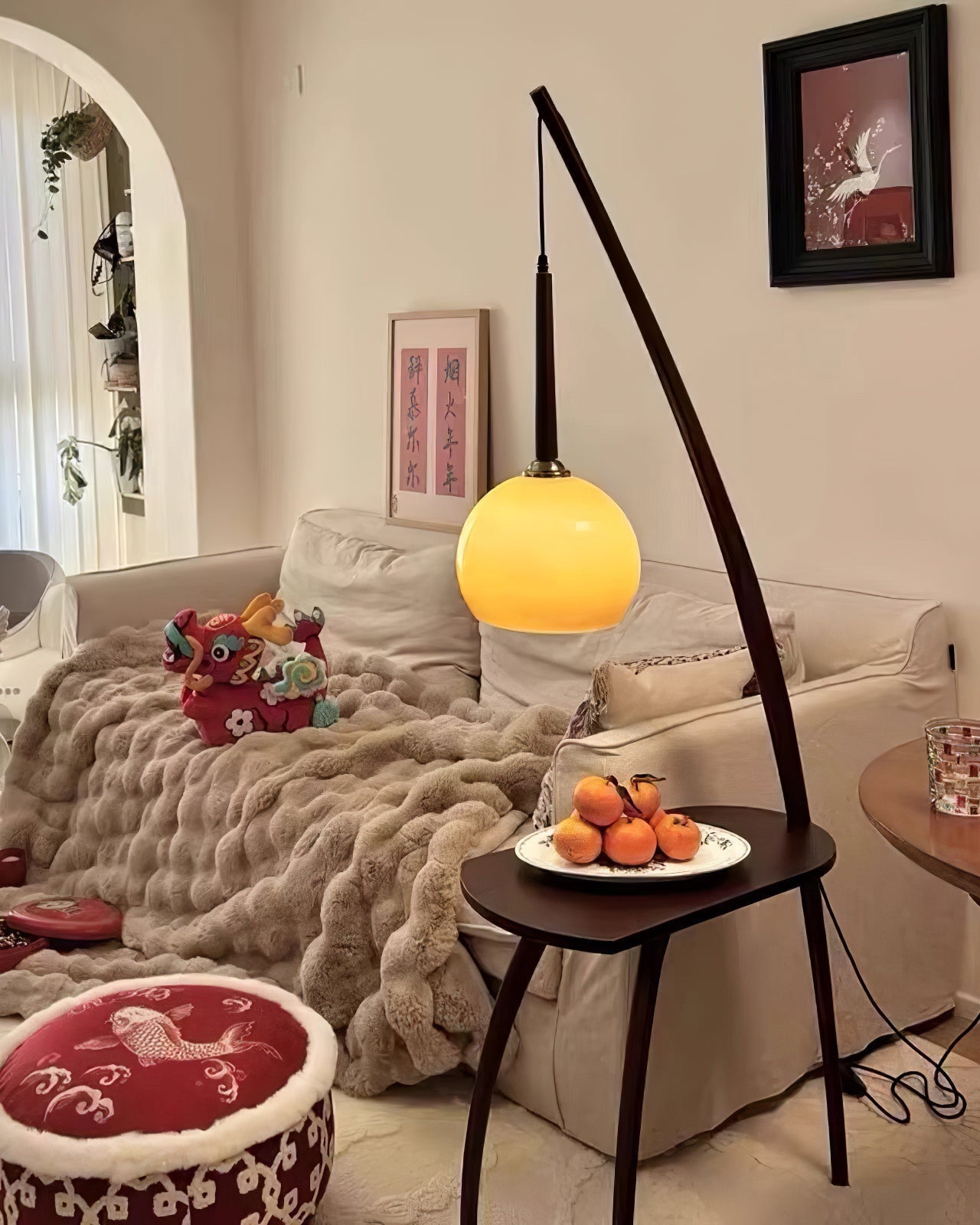 Hanging Floor Lamp with Integrated Table