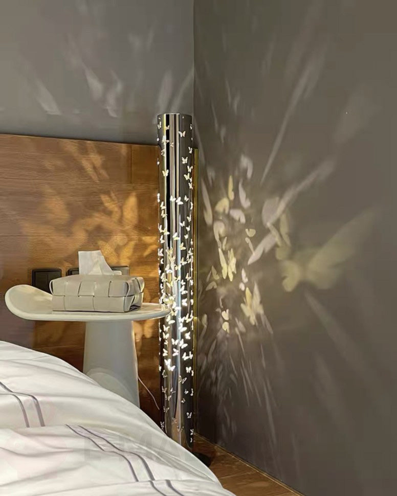 Cylindrical Floor Lamp with Butterfly Ambiance