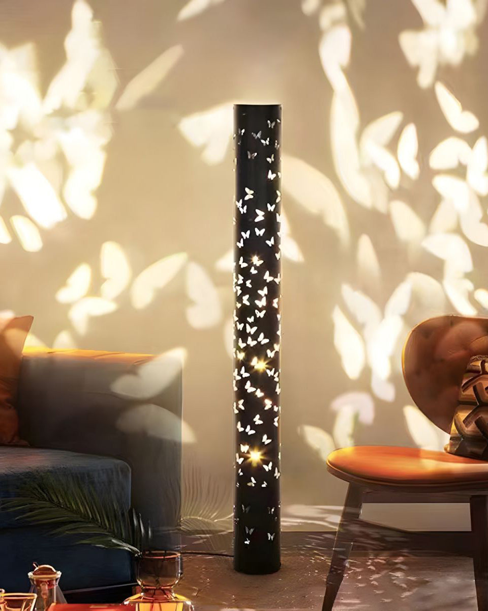 Cylindrical Floor Lamp with Butterfly Ambiance
