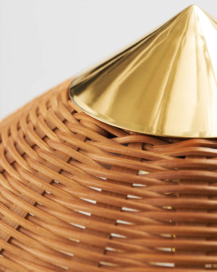 Conical Rattan and Fabric Floor Lamp