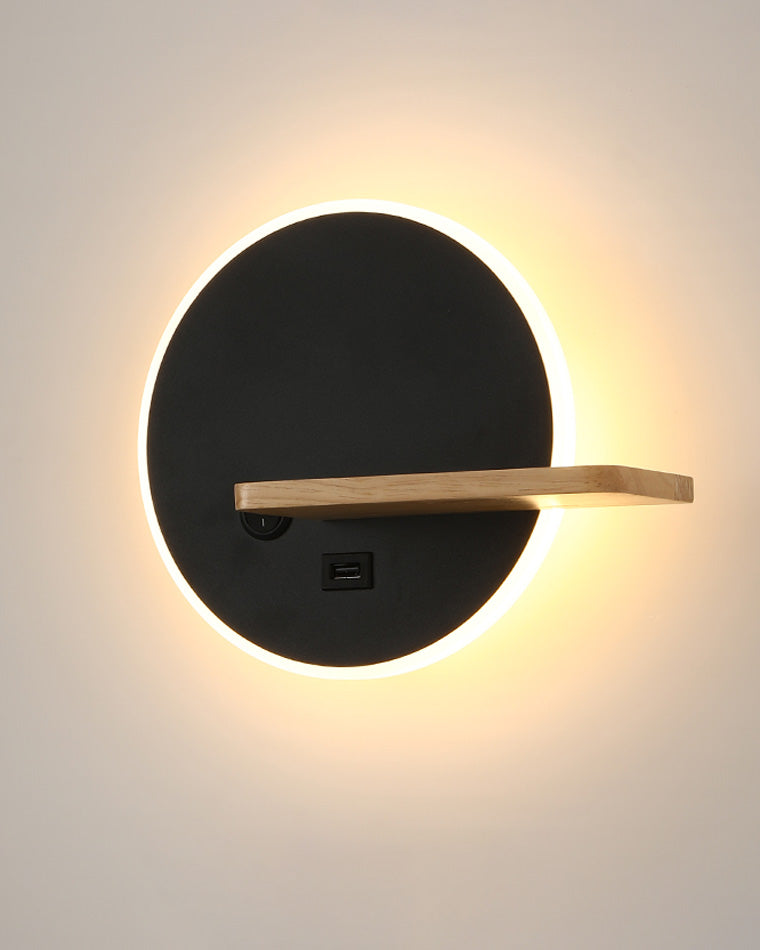 Round Wall Light with Shelf and USB Port