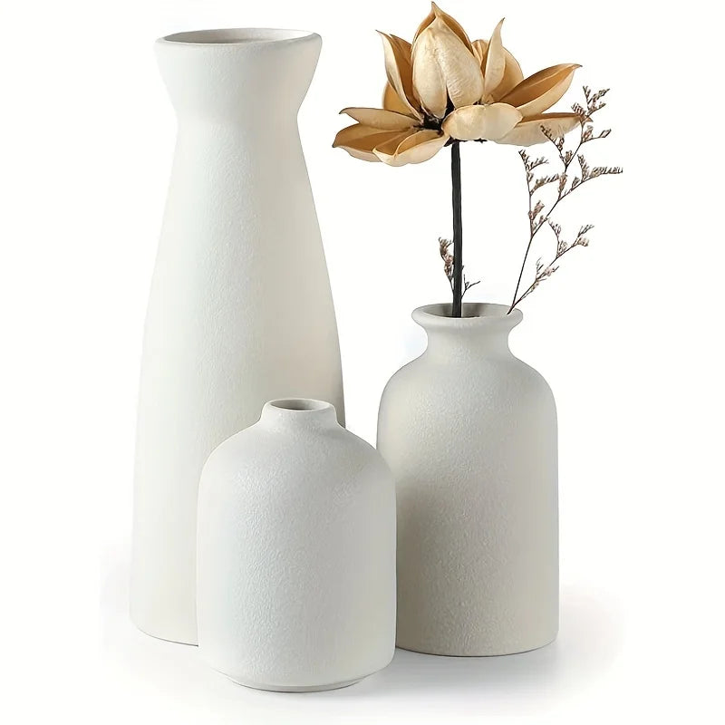 Ensemble de 3 Vases en Céramique Blanc pour Décoration Maison – Style Rustique et Moderne 4