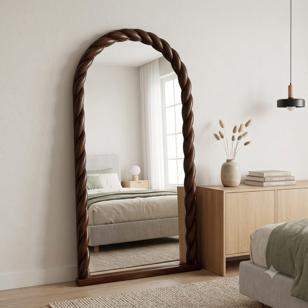 Miroir Arche en Bois Manguier Ondulé