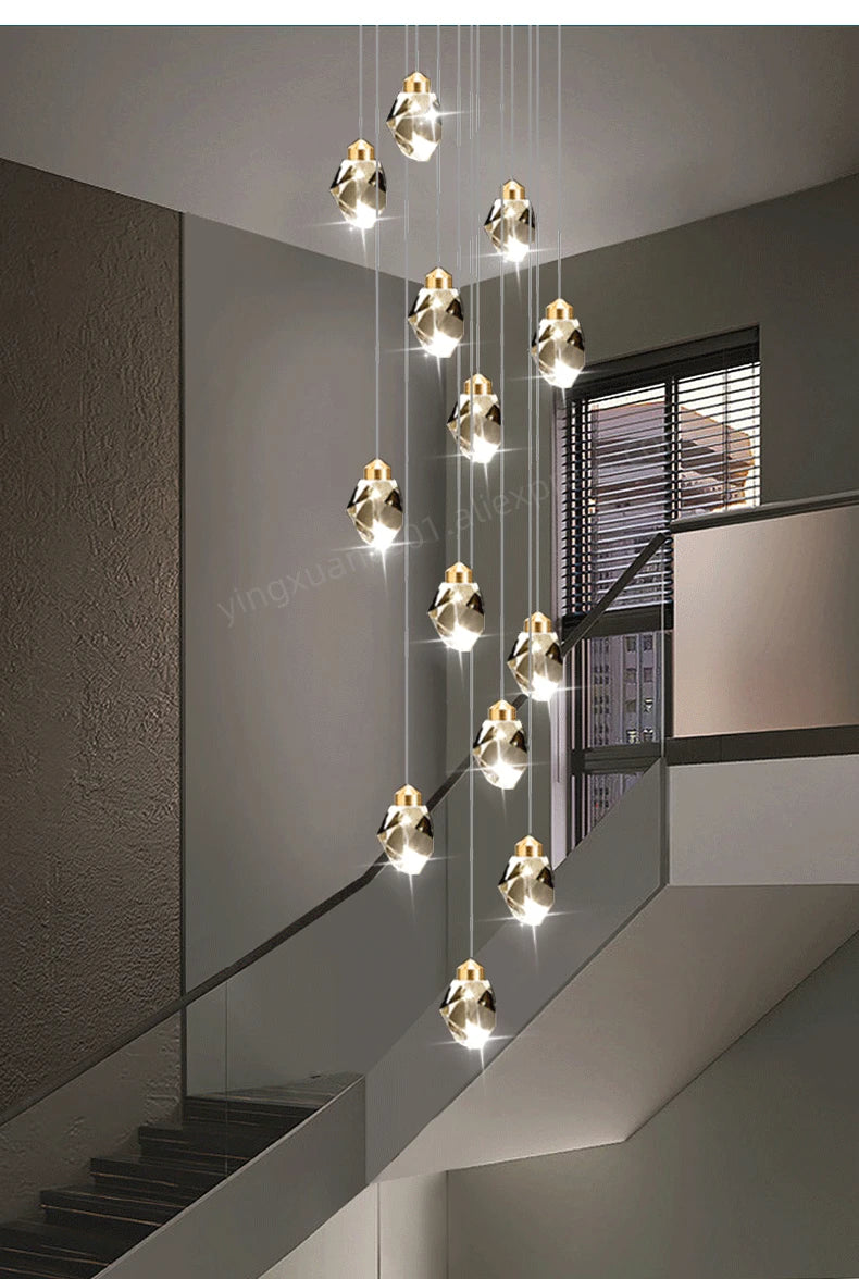 Suspensions multiples pour escalier en goutte de verre