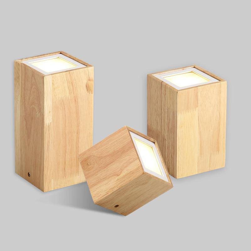 Plafonnier Cube en Bois LED - Élégance Naturelle pour Salon et Chambre-4