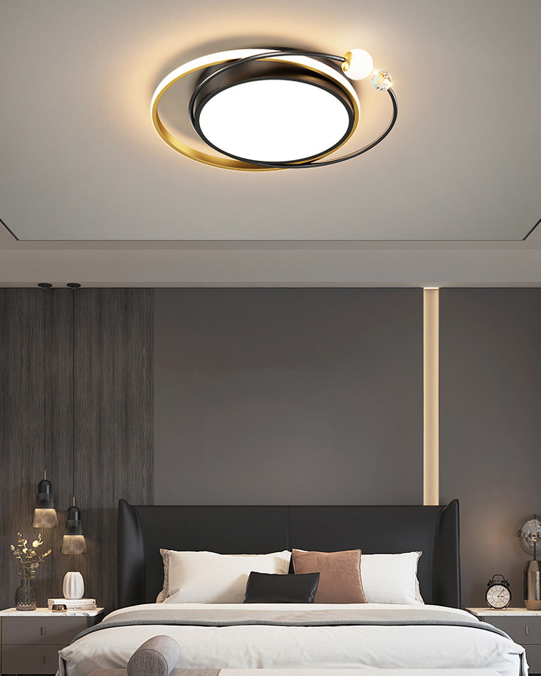 Plafonnier Rond Cristal et Métal Noir & Doré