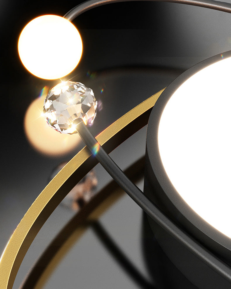 Plafonnier Rond Cristal et Métal Noir & Doré