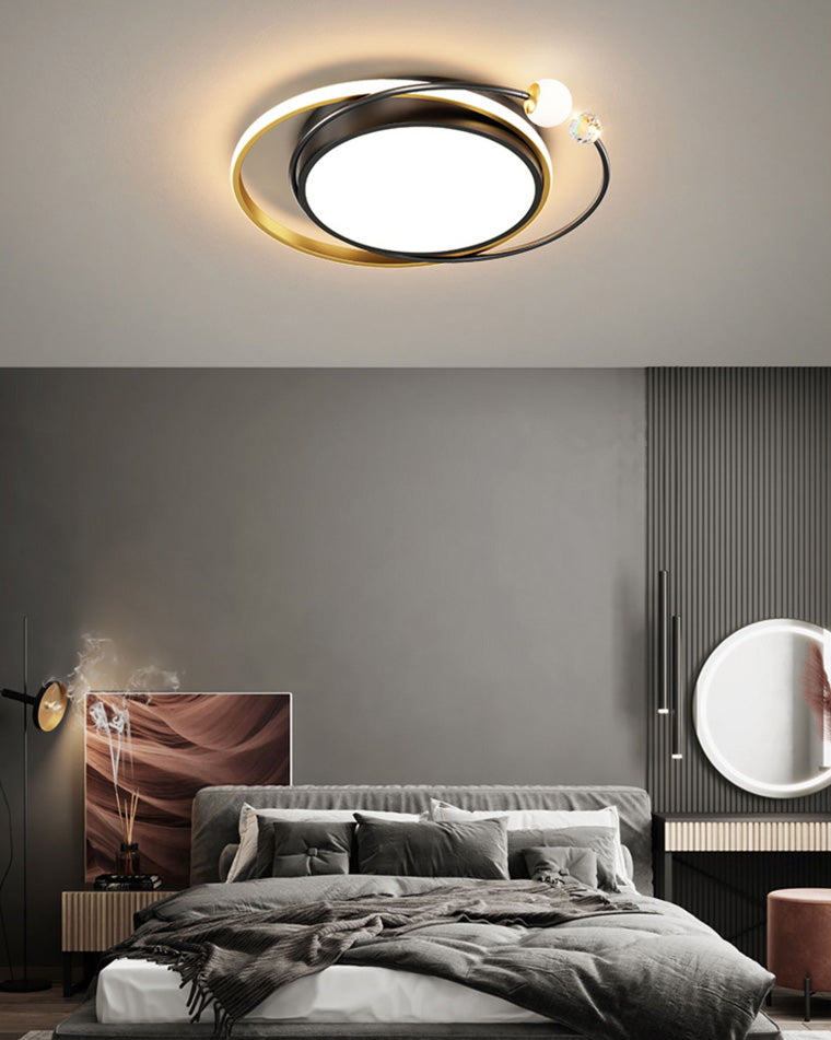 Plafonnier Rond Cristal et Métal Noir & Doré