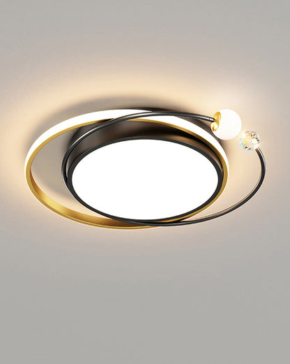 Plafonnier Rond Cristal et Métal Noir & Doré