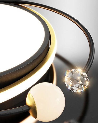 Plafonnier Rond Cristal et Métal Noir & Doré