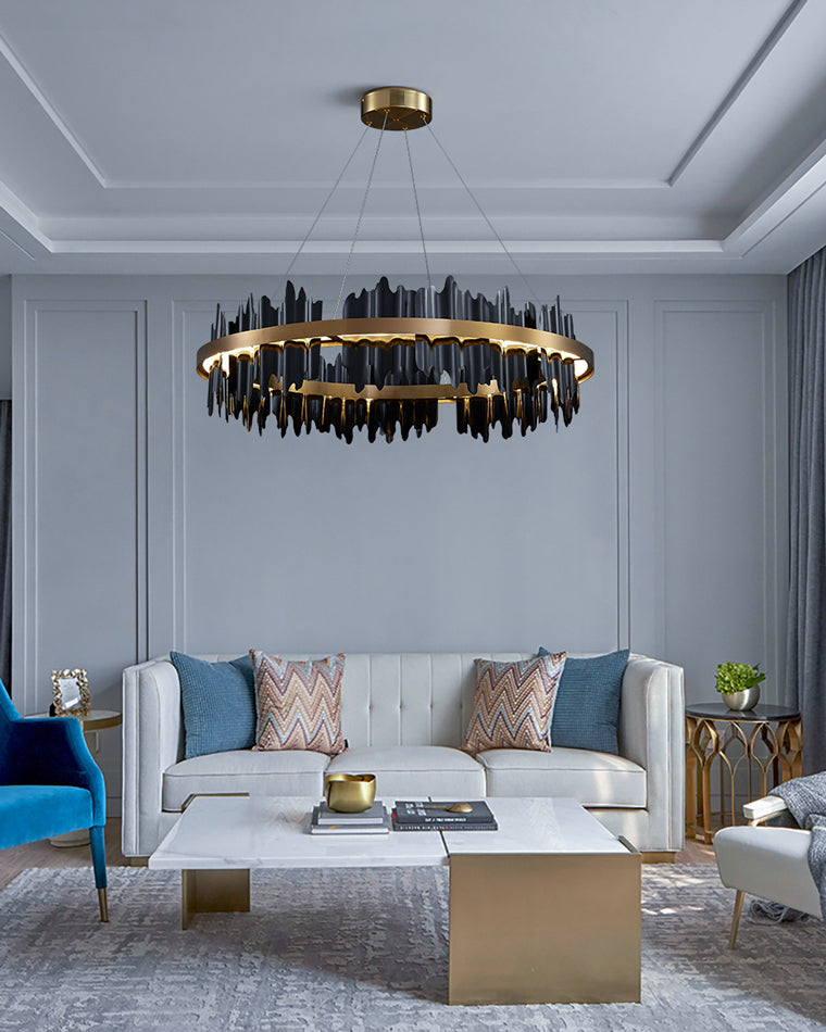 Round Chandelier - Iceberg Black &amp; Gold