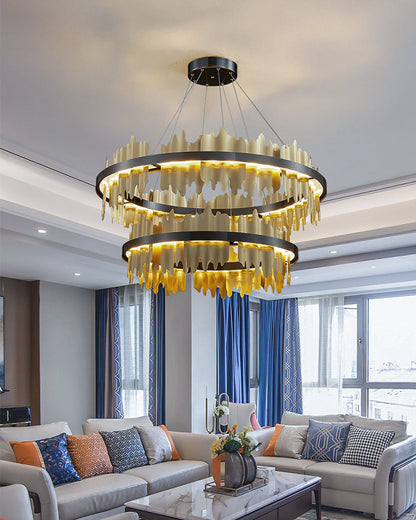 Round Chandelier - Iceberg Black &amp; Gold