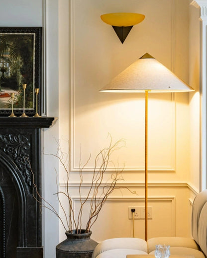 Conical Rattan and Fabric Floor Lamp