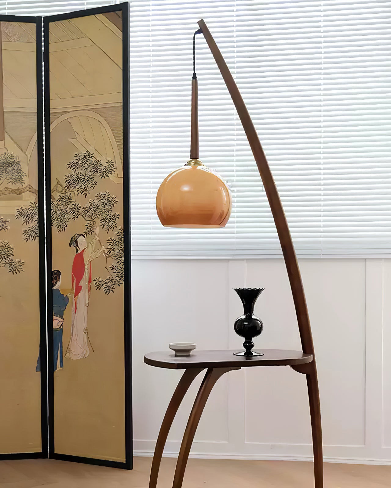 Hanging Floor Lamp with Integrated Table