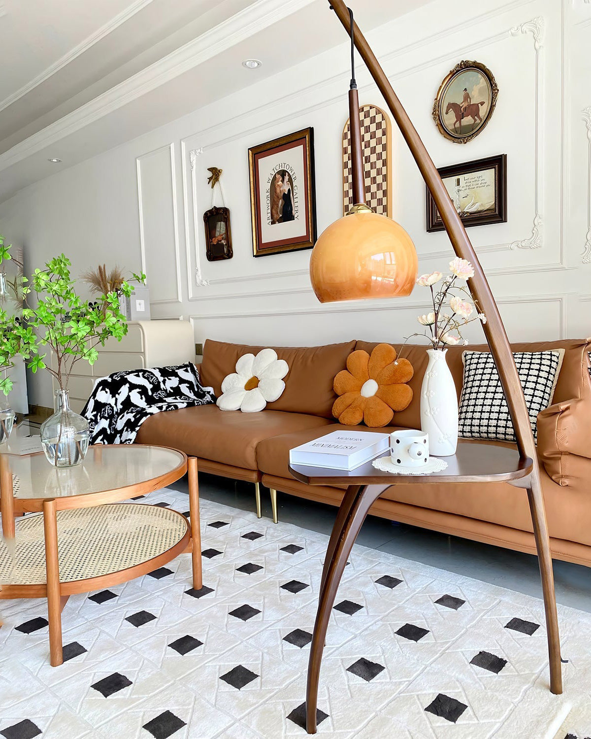 Hanging Floor Lamp with Integrated Table