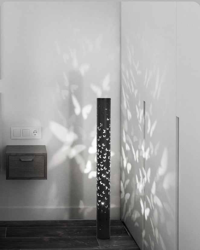 Cylindrical Floor Lamp with Butterfly Ambiance