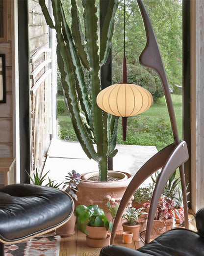 Wooden Tripod Floor Lamp with Saucer Shade