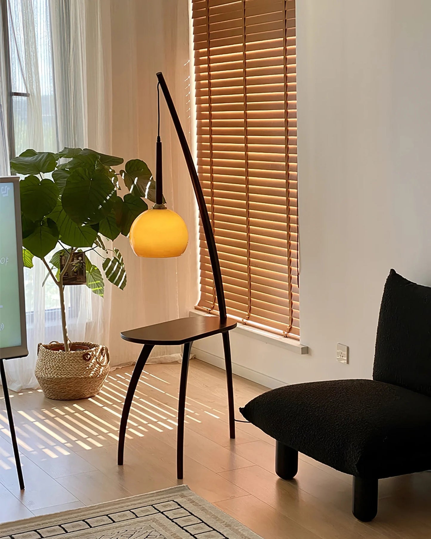 Hanging Floor Lamp with Integrated Table