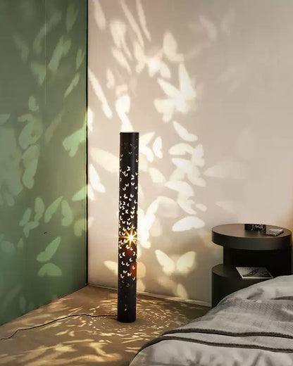 Cylindrical Floor Lamp with Butterfly Ambiance