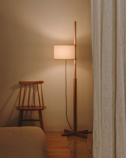 Wooden Floor Lamp with Fabric Shade