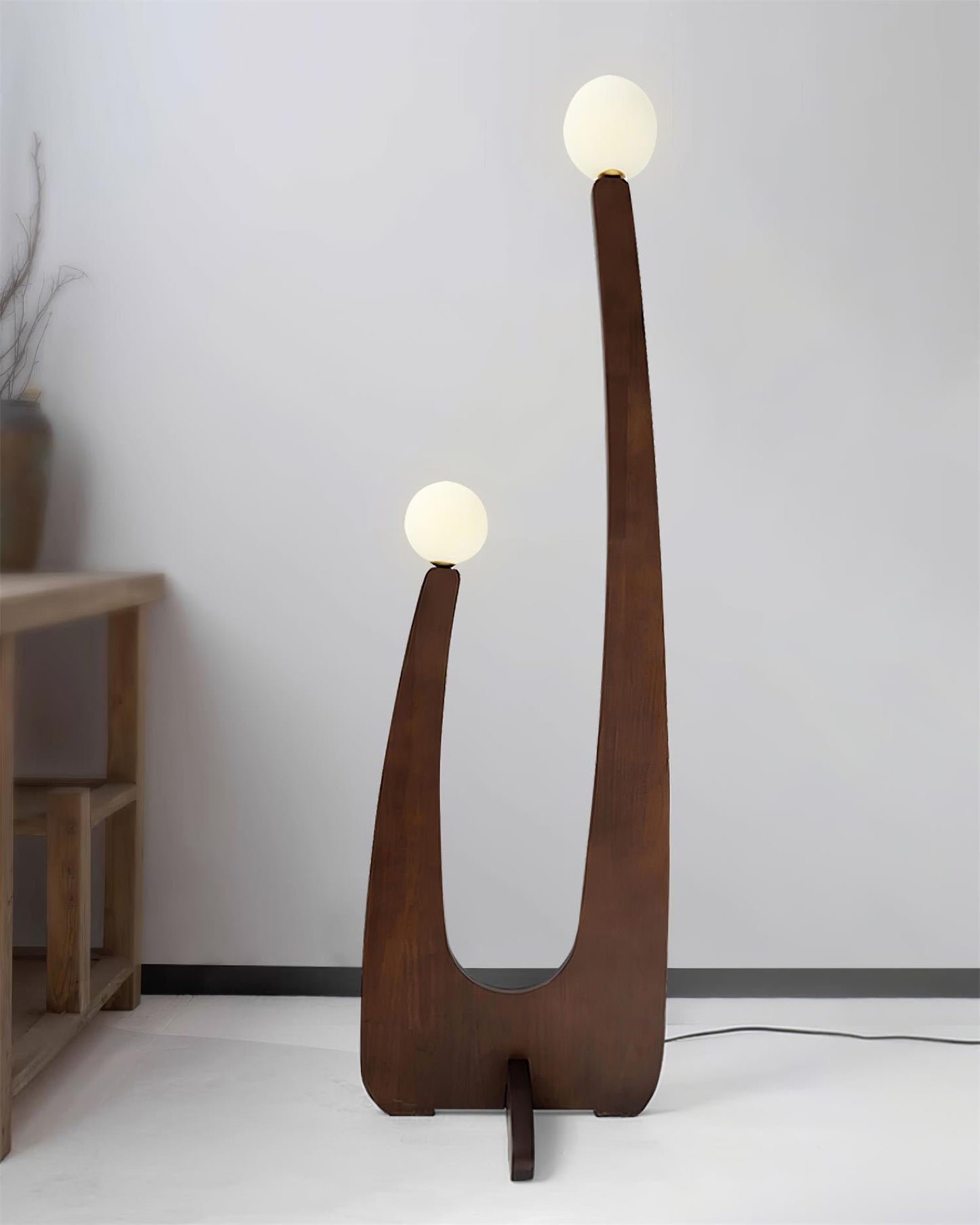 Sculptural Floor Lamp in Walnut and Glass