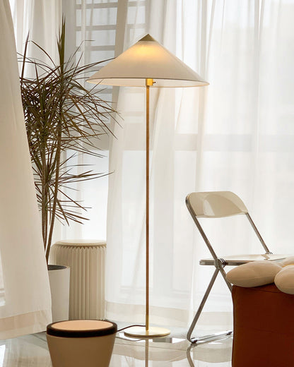 Conical Rattan and Fabric Floor Lamp