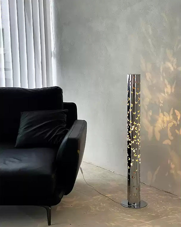 Cylindrical Floor Lamp with Butterfly Ambiance