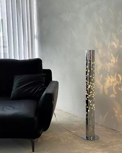 Cylindrical Floor Lamp with Butterfly Ambiance