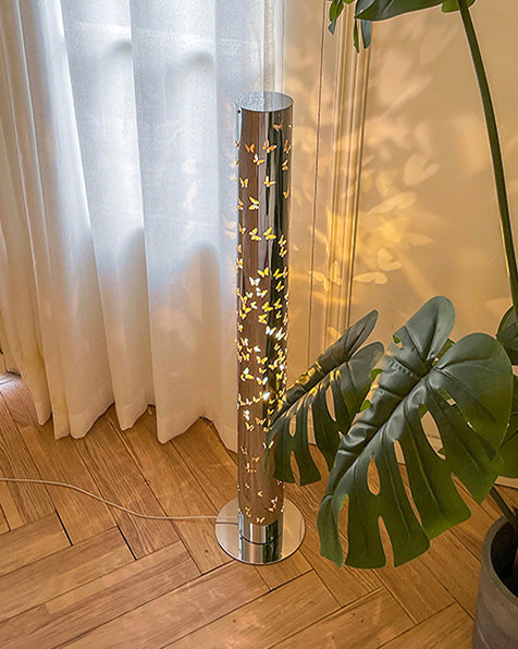 Cylindrical Floor Lamp with Butterfly Ambiance