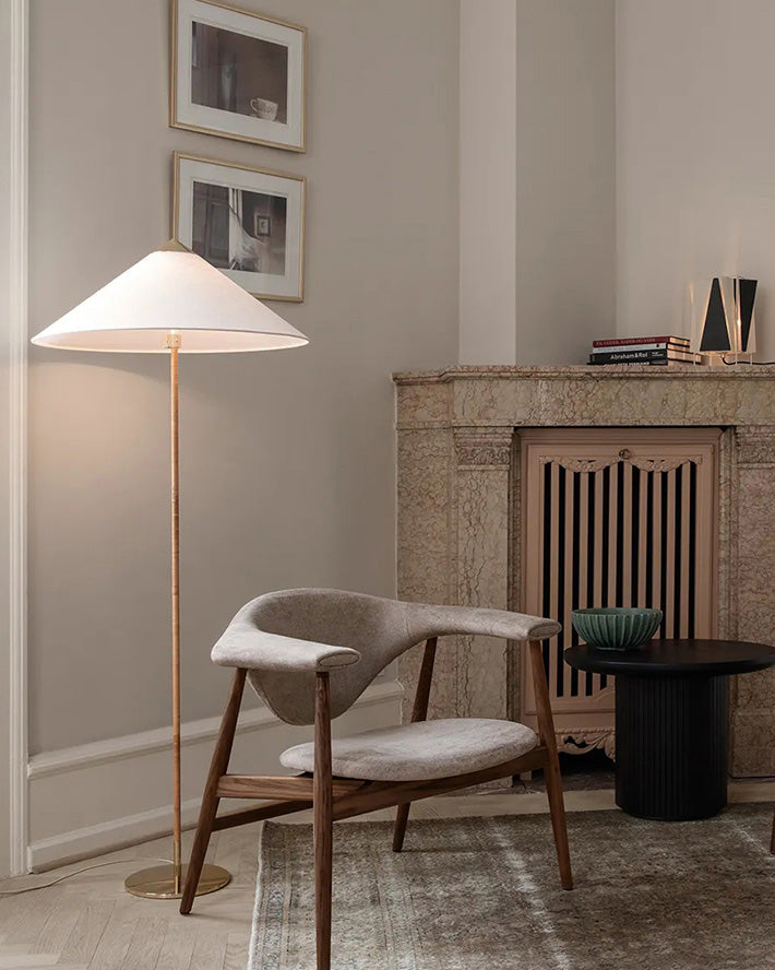 Conical Rattan and Fabric Floor Lamp