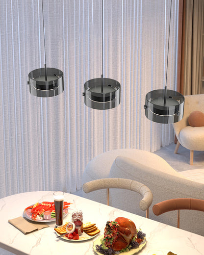 Black Glass Drum Pendant Light