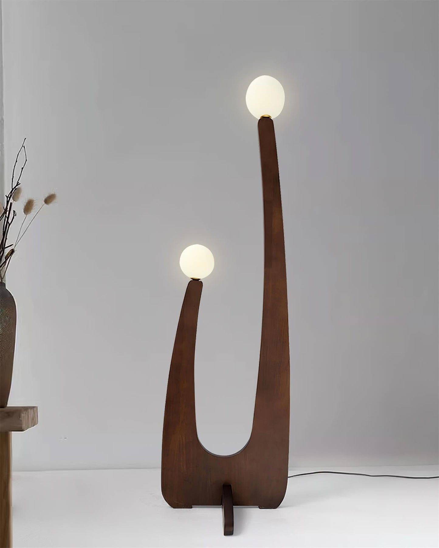 Sculptural Floor Lamp in Walnut and Glass