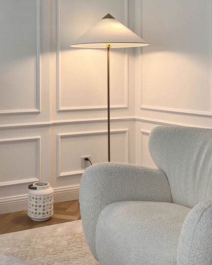Conical Rattan and Fabric Floor Lamp