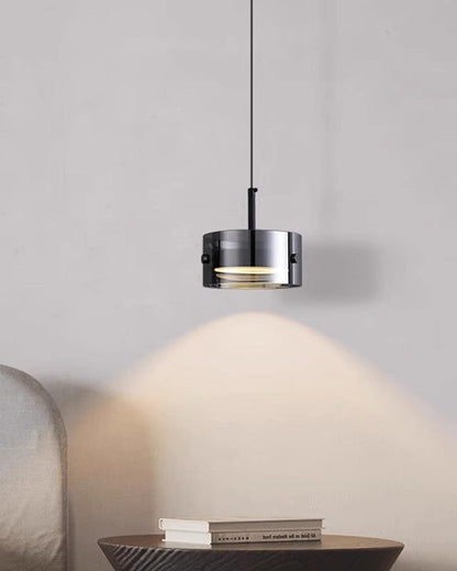 Black Glass Drum Pendant Light