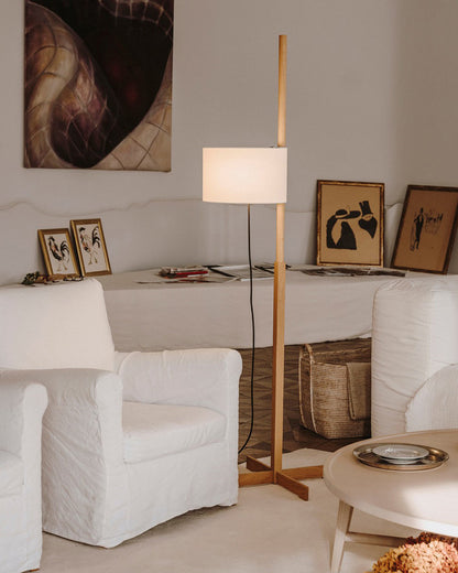 Wooden Floor Lamp with Fabric Shade