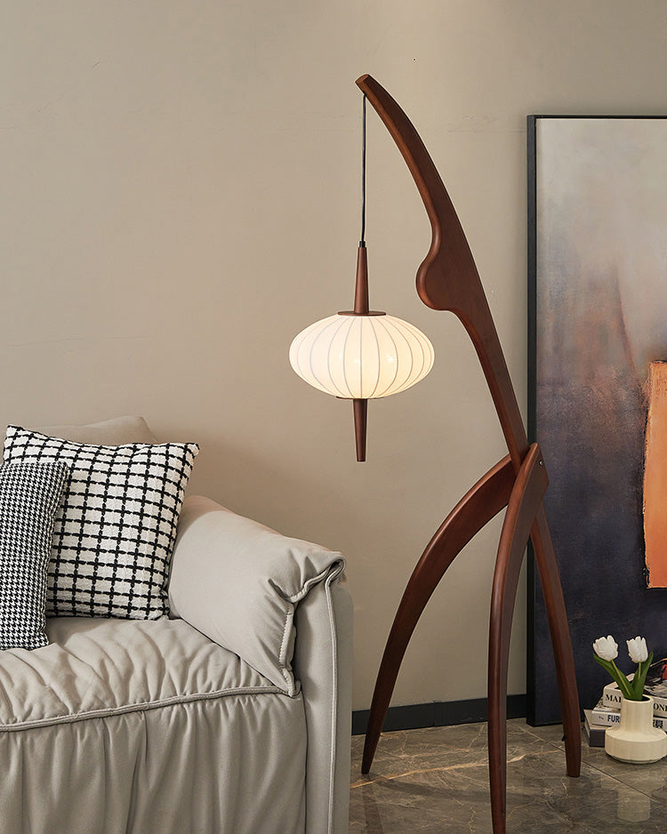 Wooden Tripod Floor Lamp with Saucer Shade