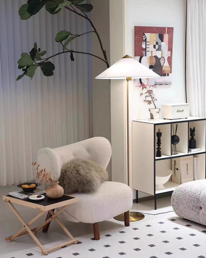 Conical Rattan and Fabric Floor Lamp