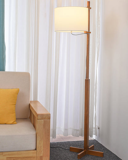 Wooden Floor Lamp with Fabric Shade