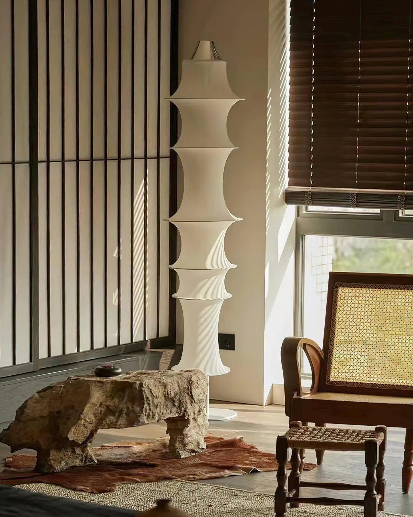 Japandi Silk Column Floor Lamp